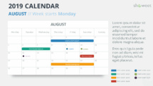 Calendar 2019 PowerPoint Template - AUGUST - Week Starts Monday
