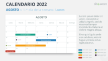 Calendario Agosto 2022 para PowerPoint