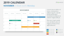 Calendar 2019 PowerPoint Template - NOVEMBER - Week Starts Monday