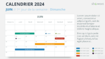 Mise en page du calendrier mensuel 2024 pour Juin, début dimanche