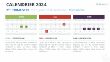 Vue du calendrier trimestriel 2024, début dimanche - Diapo 2