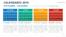 Calendario 2019 PowerPoint - SEPTIEMBRE - DICIEMBRE - 1.er Día de la Semana Domingo