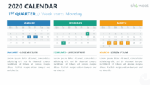 Calendar 2020 PowerPoint Template - 1st Trimester Week Starts Monday