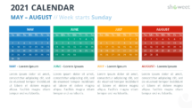 Calendar 2021 for PowerPoint - 4 Months - May to August 2021