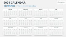 2024 Full Year Calendar Layout with Monday Start - Slide 7
