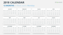 Free Calendar 2018 PowerPoint Template - 12 Months - Week Starts Monday - Gray 2