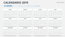 Calendario 2019 PowerPoint - 12 Meses (Gris 2)
