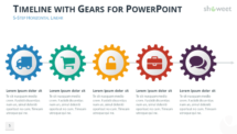 Timeline with 5 Gears Diagrams for PowerPoint