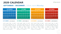 Calendar 2020 PowerPoint Template - 4 Months (Sept-Dec) Week Starts Monday