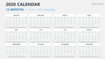 Calendar 2020 PowerPoint Template - 12 Months Week Starts Sunday (Gray)