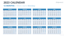 2023 Calendar for PowerPoint and Google Slides - 12 Months, Week starts Monday - Slide 10
