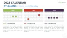 Calendar 2022 for PowerPoint - 3 Months (Quarters)