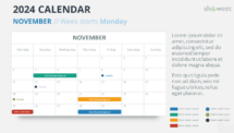 2024 November Calendar Layout, Monday Start