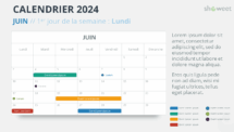 Mise en page du calendrier mensuel 2024 pour Juin, début lundi