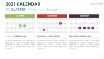 Calendar 2021 for PowerPoint - 3 Months (Quarters) - 4th Quarter October to December 2021