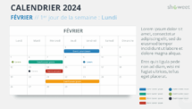 Mise en page du calendrier mensuel 2024 pour Février, début lundi