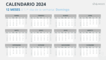 Diseño del calendario del año completo 2024 con inicio en domingo - Diapositiva 6