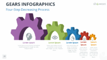 Decreasing diagonal process flow with four gears, ideal for step-by-step presentations in PowerPoint and Google Slides.