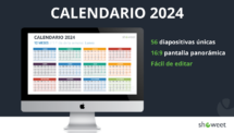 Diapositiva de portada introductoria para la plantilla de calendario 2024 para PowerPoint y Google Slides