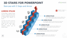 Staircase with 5 Steps and Arrow for PowerPoint - Blue