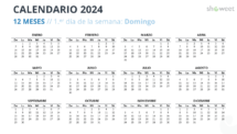 Diseño del calendario del año completo 2024 con inicio en domingo - Diapositiva 2