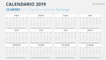 Calendario 2019 PowerPoint - 12 Meses - 1.er Día de la Semana Domingo (Gris 2)