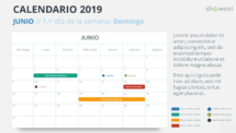 Calendario 2019 PowerPoint - JUNIO - 1.er Día de la Semana Domingo