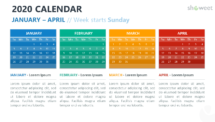 Calendar 2020 PowerPoint Template - 4 Months (Jan-Apr) Week Starts Sunday