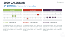 Calendar 2020 PowerPoint Template - 4th Trimester Week Starts Monday