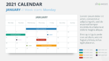 Calendar 2021 for PowerPoint - 1 Month Week Starts Monday - January 2021