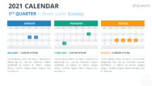 Calendar 2021 for PowerPoint - 3 Months (Quarters) - 1st Quarter January to March 2021