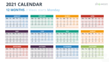 Calendar 2021 for PowerPoint - 12 Months (Year) Week Starts Monday - Option 3