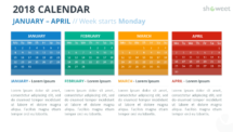 Free Calendar 2018 PowerPoint Template - 4 Months- January to April - Week Starts Monday