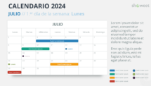 Diseño del calendario mensual 2024 para Julio, comienza en lunes