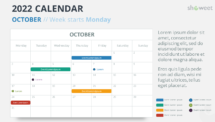 Calendar October 2022 for PowerPoint