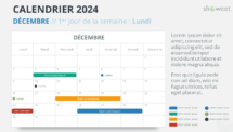Mise en page du calendrier mensuel 2024 pour Décembre, début lundi