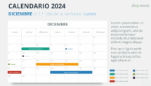 Diseño del calendario mensual 2024 para Diciembre, comienza en lunes