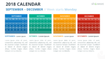 Free Calendar 2018 PowerPoint Template - 4 Months - September to December - Week Starts Monday