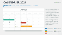 Mise en page du calendrier mensuel 2024 pour Janvier, début lundi