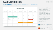 Mise en page du calendrier mensuel 2024 pour Septembre, début dimanche