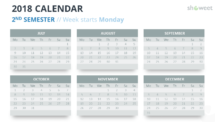 Free Calendar 2018 PowerPoint Template - 2nd (Second) Semester - Week Starts Monday