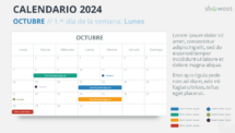 Diseño del calendario mensual 2024 para Octubre, comienza en lunes
