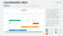 Diseño del calendario mensual 2024 para Enero, comienza en domingo