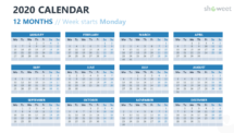 Calendar 2020 PowerPoint Template - 12 Months Week Starts Monday