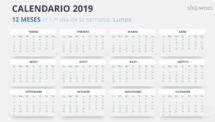 Calendario 2019 PowerPoint - 12 Meses (Gris 2)