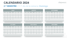 Diseño del calendario semestral 2024 con inicio en domingo - Diapositiva 2