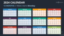 2024 Full Year Calendar Layout with Monday Start - Slide 4