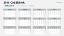 Free Calendar 2018 PowerPoint Template - 12 Months - Week Starts Sunday - Gray 1