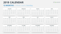 Free Calendar 2018 PowerPoint Template - 12 Months - Week Starts Sunday - Gray 2