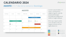Diseño del calendario mensual 2024 para Agosto, comienza en domingo